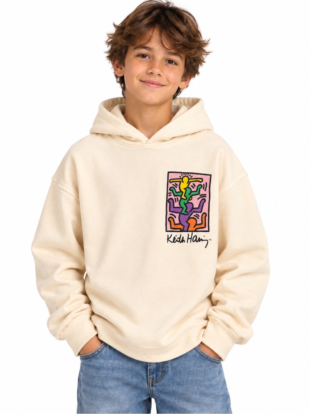 H&M x Keith Haring Kids Graphic Hoodie Cream Size 13–14Y